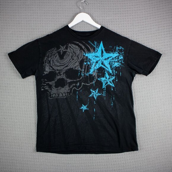 Anchor Blue Y2K Skull Affliction Cyber Grunge Tee Mens Large - Picture 2 of 7